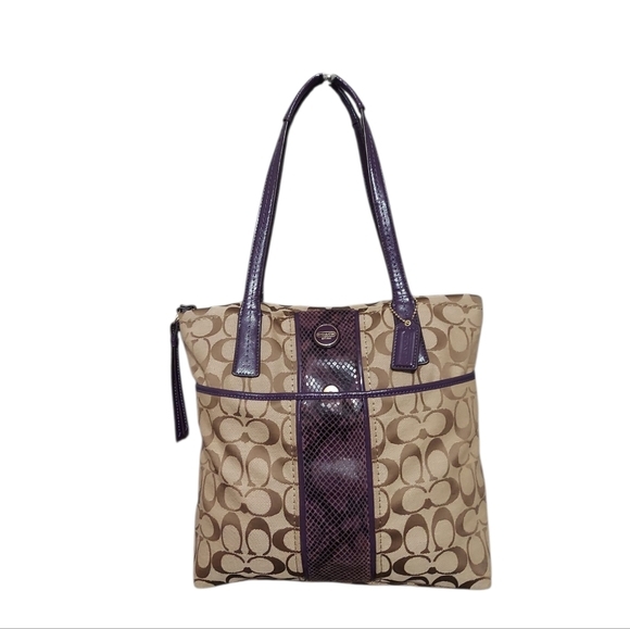 Handbags - Coach Signature Stripe Python Tote Bag Gently Loved